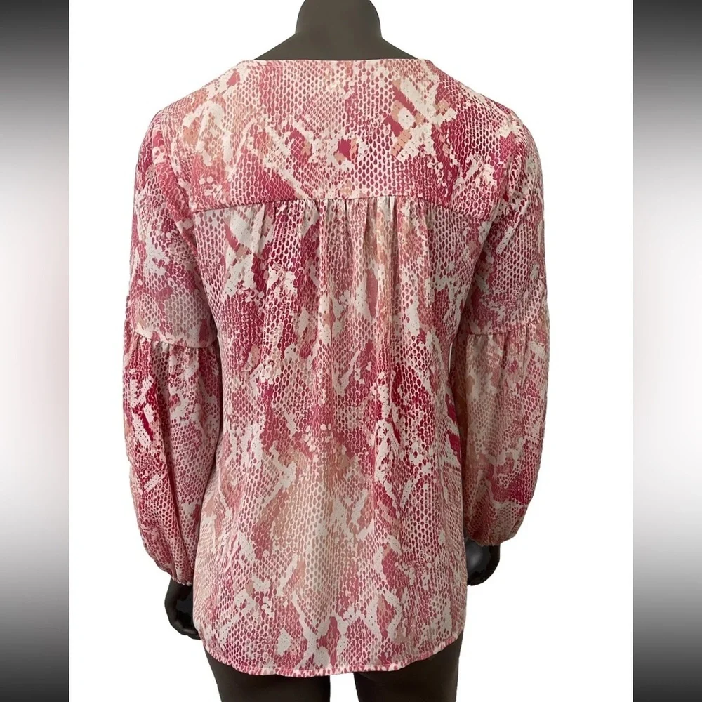 CAbi Blouse Women’s S Pink & White Snake Print Puff Sleeve Top Animal Office - Picture 2 of 8